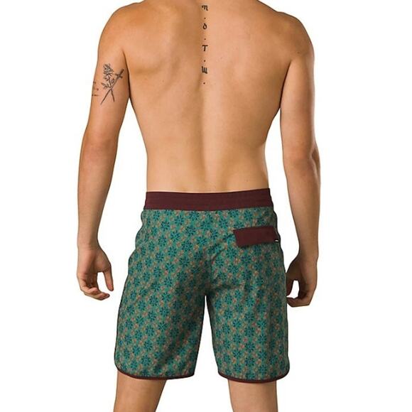 PRANA Men's Vintage Boardshort Size 28 Green Cove Geo Floral 6" Inseam Swim NWT - Picture 4 of 9